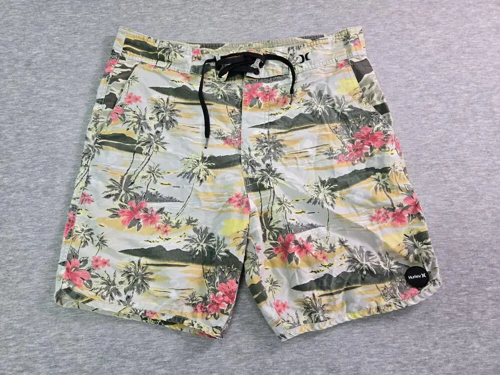 Hurley Board Shorts Mens 36 Multicolor Tropical Floral Swim Trunks Drawstring